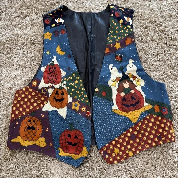 Fall Halloween teacher style vest handmade 1990s - Picture 1 of 5